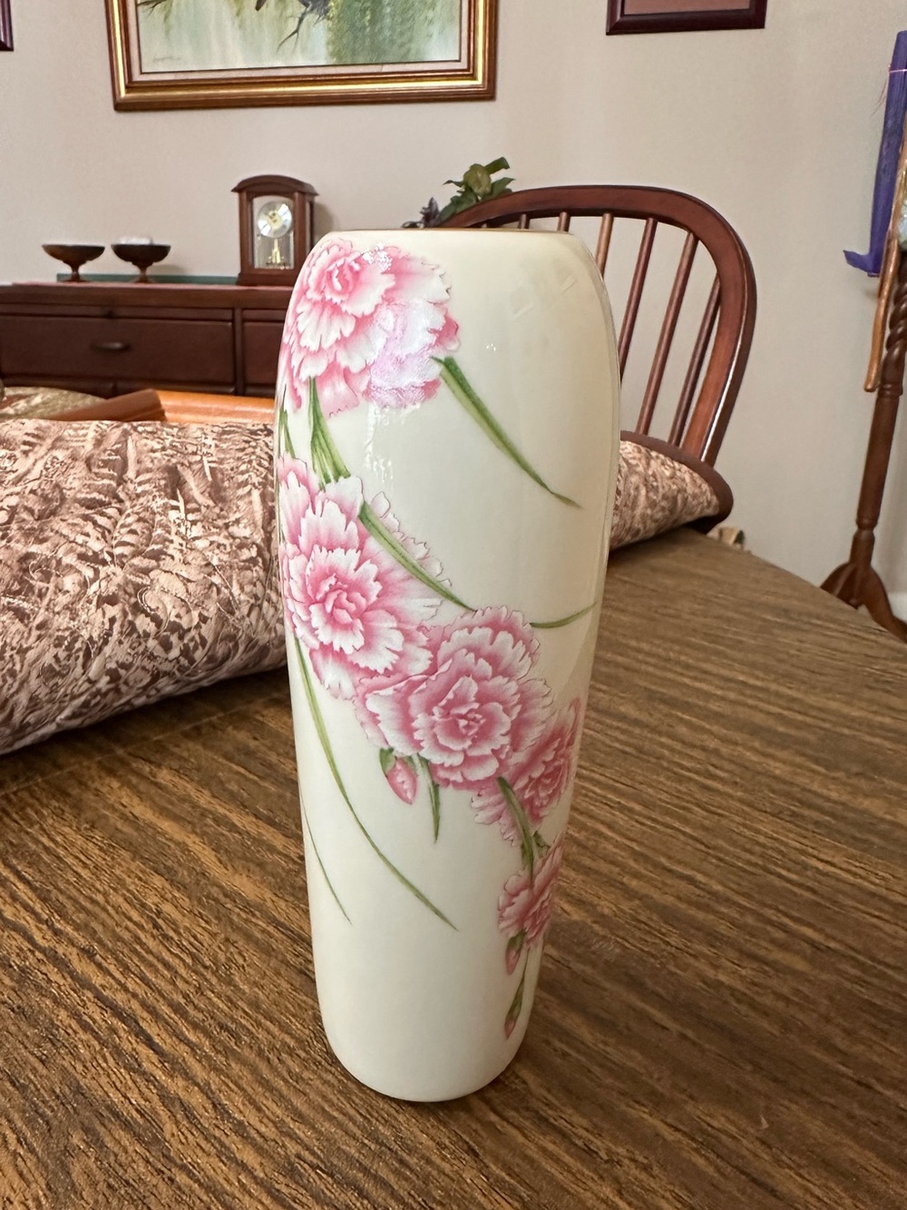 Lenox LE Cream Ceramic Vase with Pink Floral Design